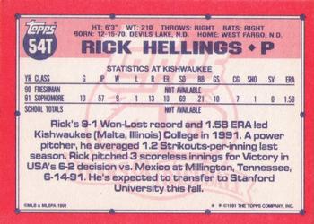 1991 Topps Traded #54T Rick Helling Back