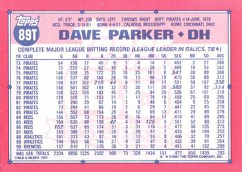 1991 Topps Traded #89T Dave Parker Back