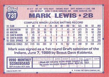 1991 Topps Traded #73T Mark Lewis Back