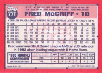 1991 Topps Traded #77T Fred McGriff Back