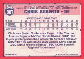 1991 Topps Traded #98T Chris Roberts Back