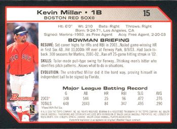 2004 Bowman #15 Kevin Millar Back