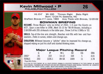 2004 Bowman #26 Kevin Millwood Back