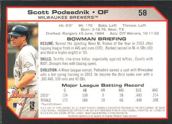 2004 Bowman #58 Scott Podsednik Back