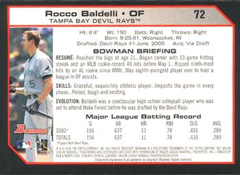 2004 Bowman #72 Rocco Baldelli Back