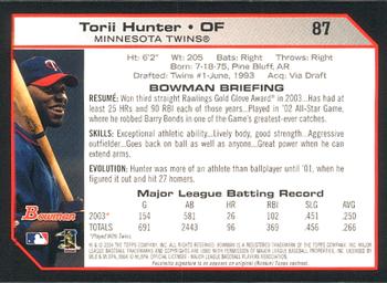 2004 Bowman #87 Torii Hunter Back
