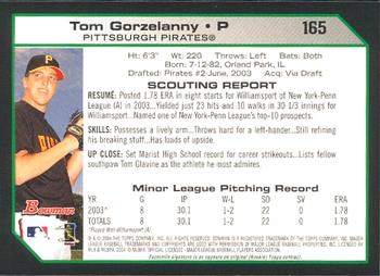 2004 Bowman #165 Tom Gorzelanny Back