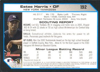 2004 Bowman #192 Estee Harris Back
