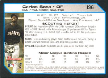 2004 Bowman #196 Carlos Sosa Back