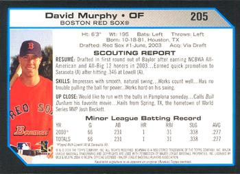 2004 Bowman #205 David Murphy Back