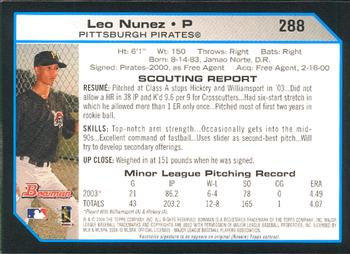 2004 Bowman #288 Leo Nunez Back