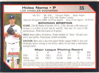 2004 Bowman Chrome #35 Hideo Nomo Back