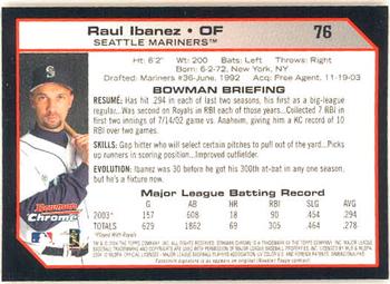 2004 Bowman Chrome #76 Raul Ibanez Back