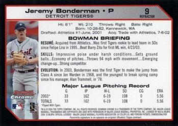 2004 Bowman Chrome #9 Jeremy Bonderman Back