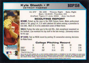 2004 Bowman Draft Picks & Prospects - Chrome #BDP158 Kyle Sleeth Back