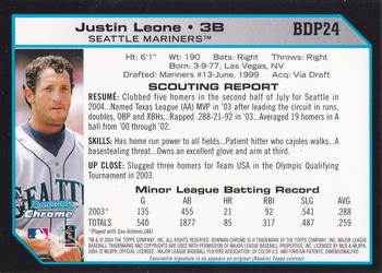 2004 Bowman Draft Picks & Prospects - Chrome #BDP24 Justin Leone Back