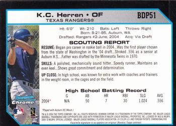 2004 Bowman Draft Picks & Prospects - Chrome #BDP51 K.C. Herren Back