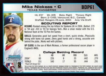 2004 Bowman Draft Picks & Prospects - Chrome #BDP61 Mike Nickeas Back