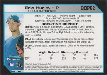 2004 Bowman Draft Picks & Prospects - Chrome #BDP62 Eric Hurley Back