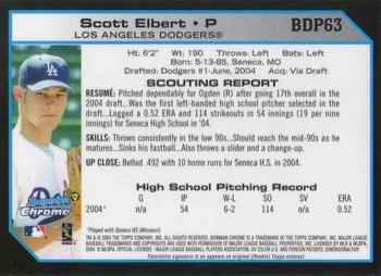 2004 Bowman Draft Picks & Prospects - Chrome #BDP63 Scott Elbert Back