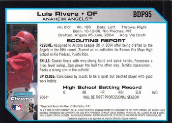 2004 Bowman Draft Picks & Prospects - Chrome #BDP95 Luis Rivera Back