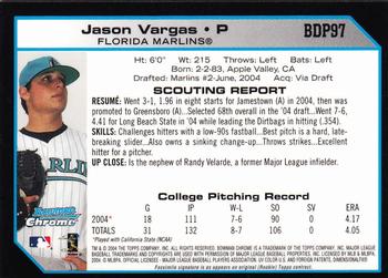 2004 Bowman Draft Picks & Prospects - Chrome #BDP97 Jason Vargas Back