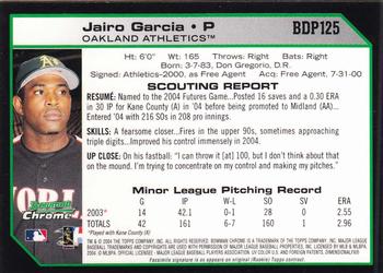 2004 Bowman Draft Picks & Prospects - Chrome #BDP125 Jairo Garcia Back