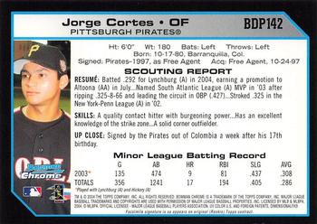 2004 Bowman Draft Picks & Prospects - Chrome #BDP142 Jorge Cortes Back