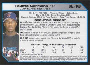 2004 Bowman Draft Picks & Prospects - Chrome #BDP148 Fausto Carmona Back