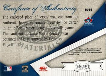 2004 Leaf Certified Materials - Fabric of the Game AL/NL #FG-59 Joe Carter Back