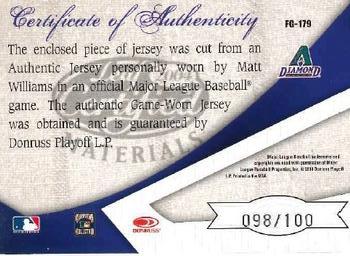 2004 Leaf Certified Materials - Fabric of the Game AL/NL #FG-179 Matt Williams Back