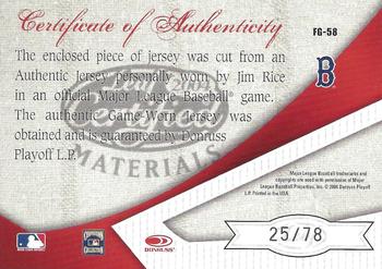 2004 Leaf Certified Materials - Fabric of the Game Jersey Year #FG-58 Jim Rice Back