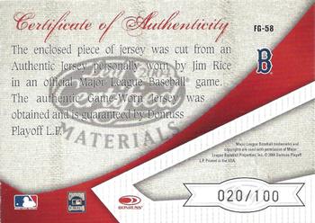 2004 Leaf Certified Materials - Fabric of the Game Position #FG-58 Jim Rice Back