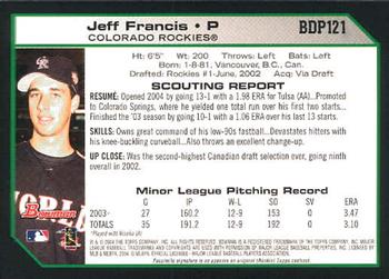 2004 Bowman Draft Picks & Prospects #BDP121 Jeff Francis Back