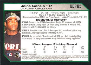 2004 Bowman Draft Picks & Prospects #BDP125 Jairo Garcia Back