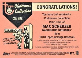 2018 Topps Heritage - Clubhouse Collection Relics #CCR-MSC Max Scherzer Back