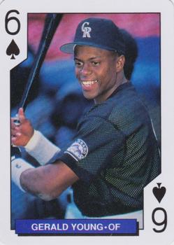 1993 Bicycle Colorado Rockies Playing Cards #6♠ Gerald Young Front
