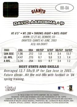 2004 Bowman's Best #BB-DA David Aardsma Back