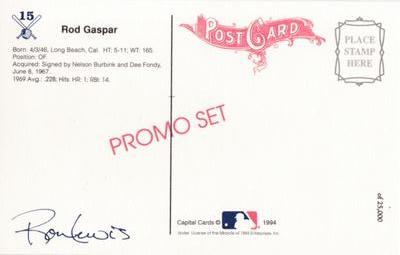 1994 Ron Lewis 1969 New York Mets 25th Anniversary Postcards #15 Rod Gaspar Back