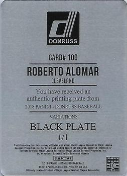 2018 Donruss - Printing Plates Black #100 Roberto Alomar Back