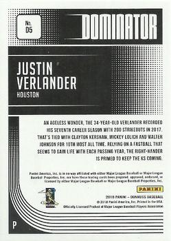 2018 Donruss - Dominators Gold #D5 Justin Verlander Back
