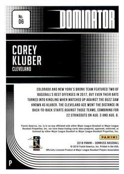 2018 Donruss - Dominators Black #D6 Corey Kluber Back