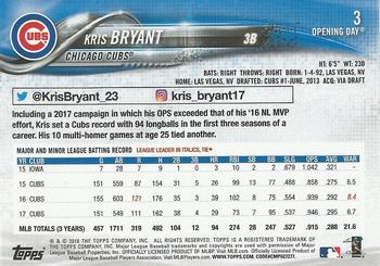 2018 Topps Opening Day - Opening Day Edition Blue Foil #3 Kris Bryant Back