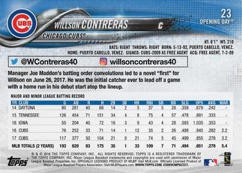 2018 Topps Opening Day - Opening Day Edition Blue Foil #23 Willson Contreras Back
