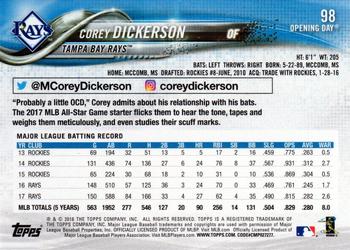 2018 Topps Opening Day - Opening Day Edition Blue Foil #98 Corey Dickerson Back