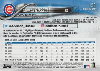 2018 Topps Opening Day - Opening Day Edition Blue Foil #153 Addison Russell Back