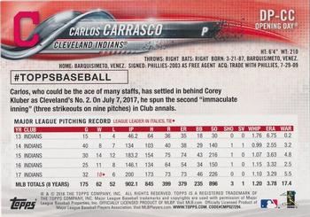 2018 Topps Opening Day - Dugout Peeks #DP-CC Carlos Carrasco Back