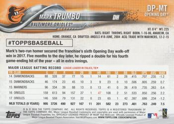 2018 Topps Opening Day - Dugout Peeks #DP-MT Mark Trumbo Back