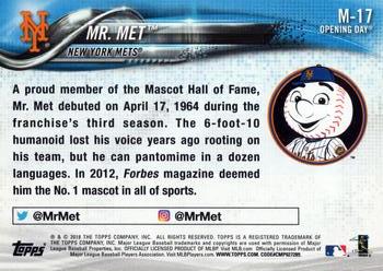 2018 Topps Opening Day - Mascots #M-17 Mr. Met Back