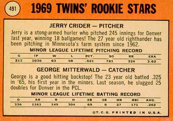 2018 Topps Heritage - 50th Anniversary Buybacks #491 Twins 1969 Rookie Stars Jerry Crider/ Geo. Mitterwald Back
